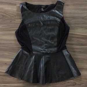 Forever 21 Black Faux Leather Peplum Top